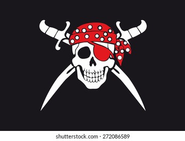 Jolly Roger pirate flag with skull and swords in bandanna