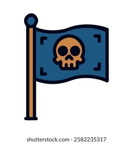 Jolly Roger pirate flag waving isolated vector illustration