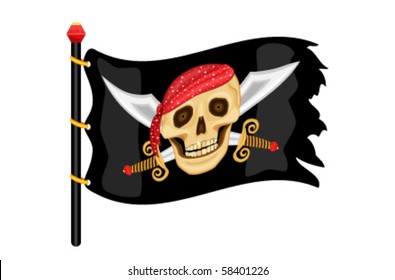 The Jolly Roger - pirate flag waving in the wind. Vector file saved as EPS AI8, all elements layered and grouped.
