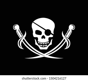 Jolly Roger. Pirate sea ship flag with a picture of a skull with sabers on a black background