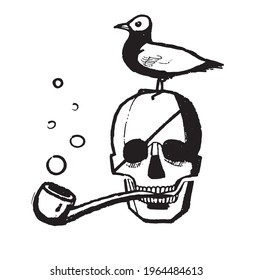 Jolly Roger with a seagull and a smoking pipe vector illustration