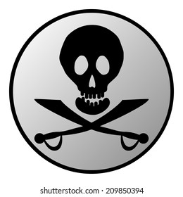 Jolly Roger sign button on white background. Vector illustration.