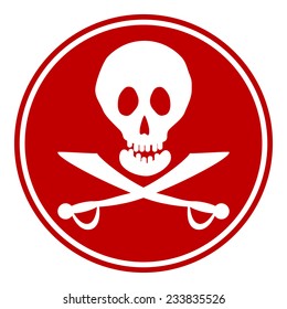 Jolly Roger sign button on white background. Vector illustration.