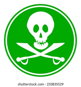 Jolly Roger sign button on white background. Vector illustration.