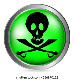 Jolly Roger sign button on white background. Vector illustration.