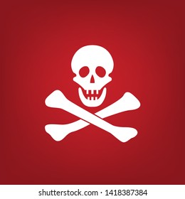 Jolly Roger sign. Pirate flag symbol, Skull and bones over red background Vector illustration