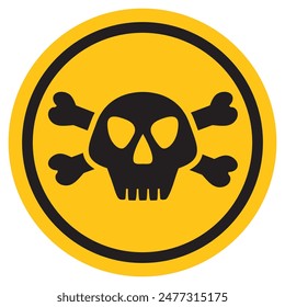 Jolly roger sign.Skull and bones. Danger alert.Hazard warning sign.Toxic electricity or chemical warning icon.Poison symbol.Logo warning attention.Isolated on white background.Vector flat.