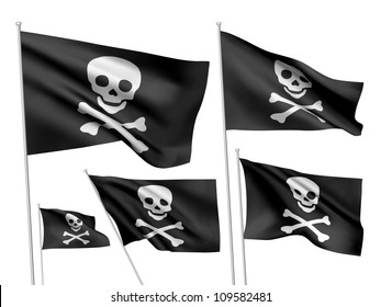 Jolly Roger (simple version) vector flags. A set of 5 wavy 3D flags created using gradient meshes.