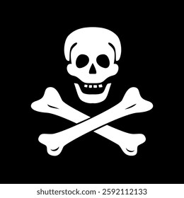 Jolly Roger Skull and Crossbones Pirate Symbol in Black and White Classic Vector Illustration for Flags, Logos, and Warning Signs