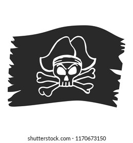 Jolly Roger skull,  pirate skull on a black flag.  Piracy symbols of captain skull.