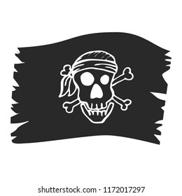 Jolly Roger skull, pirate skull on a black flag. Piracy symbols of captain skull