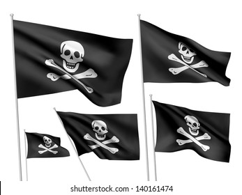 Jolly Roger vector flags (Edward England). A set of 5 wavy 3D flags created using gradient meshes. EPS 8 vector