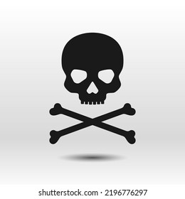 Icono vector Jolly roger. Calavera vectorial negra y huesos aislados sobre fondo blanco. Lo mejor para los patrones, la decoración y el diseño sin inconvenientes.