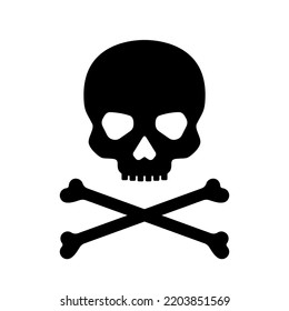 Jolly roger vector icon. Black vector skull and crossed bones isolated on white background. Best for seamless patterns, decoration, and your design.