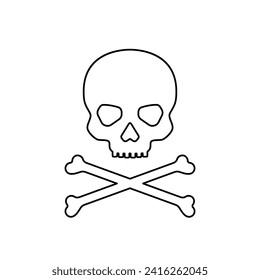 Jolly roger vector icon. Black line skull and crossed bones on white background.