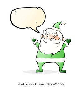 jolly santa cartoon with speech bubble