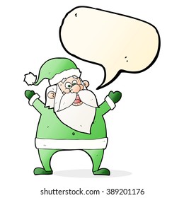 jolly santa cartoon with speech bubble