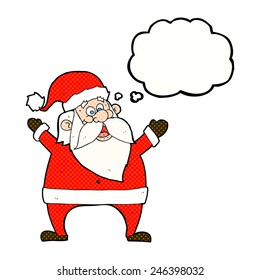 jolly santa cartoon with thought bubble