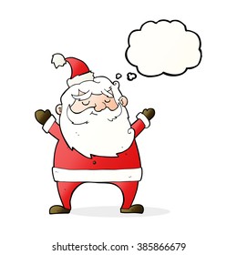 jolly santa cartoon with thought bubble