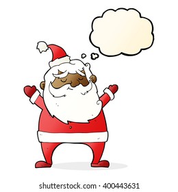 caricatura de jolly santa con burbuja de pensamiento