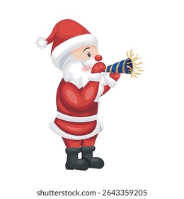 Jolly Santa Claus Blowing Festive Party Horn