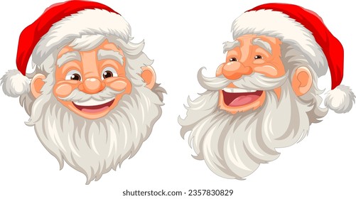 A jolly Santa Claus in a cartoon illustration style, happily holding a pint of beer