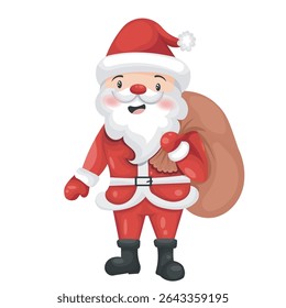 Jolly Santa Claus Cartoon with Large Gift Sack
