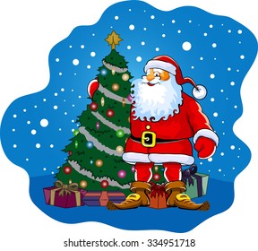 Jolly Santa Claus and Christmas tree