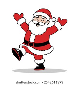 Jolly Santa Claus Dancing in Red Suit Illustration