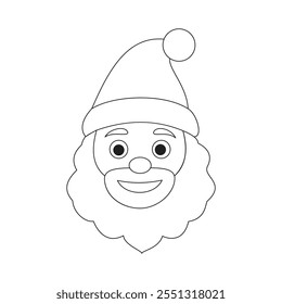 Jolly Santa Claus Face: Festive Line Art Illustration for Christmas Cheer