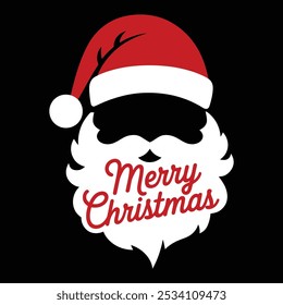 Jolly Santa Claus Face with 'Merry Christmas' Greeting in Red Cursive