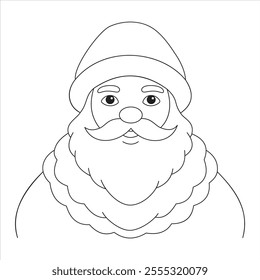 Jolly Santa Claus Line Art – A Cheerful Black and White Holiday Illustration