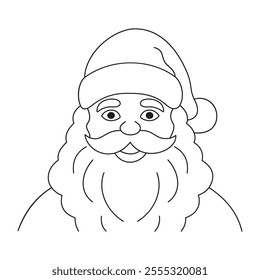 Jolly Santa Claus Line Art – A Cheerful Black and White Holiday Illustration