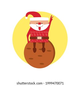 Jolly Santa Claus is sitting on oatmeal cookies. Vector illustration for new year and christmas
