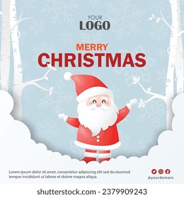 Jolly Santa Claus Wishing You a Merry Christmas and Happy New Year! Festive Holiday Greeting Card Illustration. Isolated Vector Design.