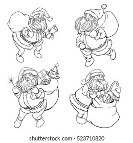 Jolly Santa Claus.Hand-drawn. Collection of vector illustrations