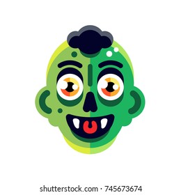 Jolly scary cartoon stylized monster green face. Flat style. Vector illustration, isolated. 