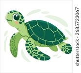 Jolly sea turtle vector graphic isolated on plain white backdrop