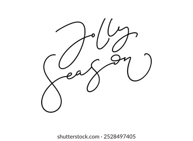 Jolly Season black and white line handwritten Christmas lettering text. Inscription calligraphy vector illustration holiday phrase, typography banner with brush script.