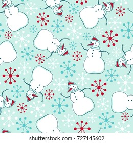 Jolly snowman. Seamless vector pattern with snowman.