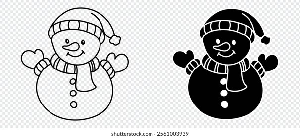 Jolly Snowman vector silhouette. snowman with hat icon. 