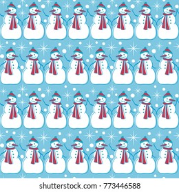 Jolly snowmans. Winter seamless vector pattern.