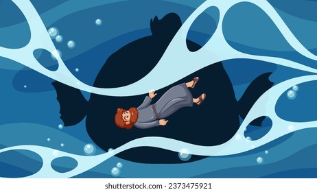 Jonah está bajo el agua, escapando de un pez grande