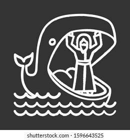 Jonah And Whale Chalk Icon. Old Testament Story. Jonahs Miraculous Return From Jaws Of Huge Fish. Repentance And Forgiveness. Bible Narrative. Isolated Vector Chalkboard Illustration