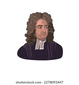 Jonathan Swift (1667 - 1745). Irish poet, writer and politician. Gulliver’s Travels is his best-known work. Vector illustration portrait.