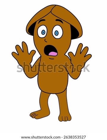 Joni is surprised, eyes wide open and both hands raised in astonishment or shock.