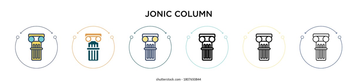 Jonic column icon in filled, thin line, outline and stroke style. Vector illustration of two colored and black jonic column vector icons designs can be used for mobile, ui, web