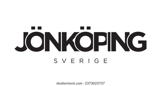 Jonkoping in the Sweden emblem for print and web. Design features geometric style, vector illustration with bold typography in modern font. Graphic slogan lettering isolated on white background.