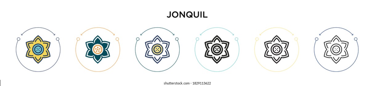 Jonquil icon in filled, thin line, outline and stroke style. Vector illustration of two colored and black jonquil vector icons designs can be used for mobile, ui, web