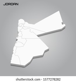 Jordan 3d map with borders of regions. Vector illustration